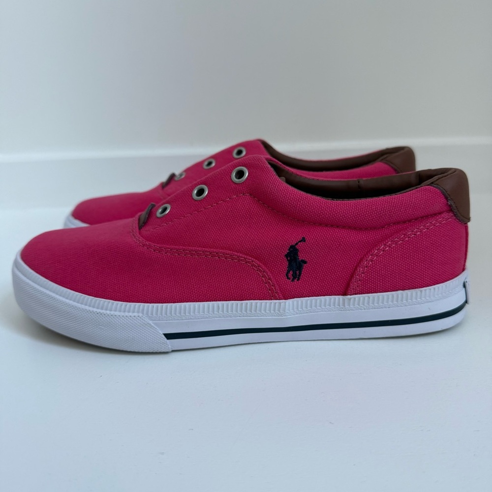 New Girls Polo Ralph Lauren Pink Canvas Slip On Shoes Sneakers Sz 3